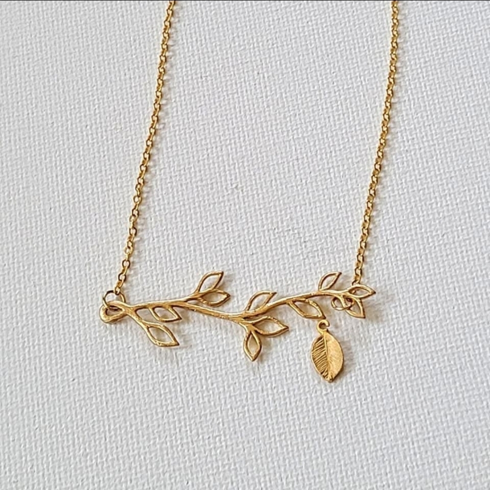 Gold Plated Matte Leaf Necklace